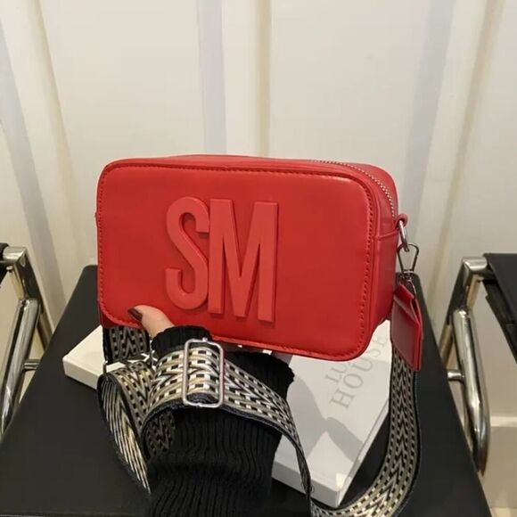 Trendy Vegan Leather Rectangle Crossbody Chest Bag Adjustable Strap - Picture 11 of 12